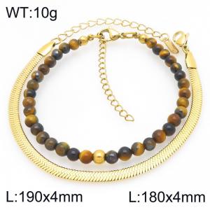 2pcs Jewelry Set Fashion Tiger Eye Stone Bead Stainless Steel Blade Chain Bracelet Gold Silver Color Party Jewelry Birthday Gift - KB207190-Z