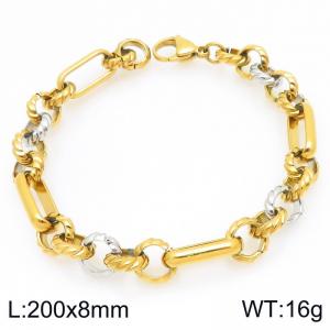 Stainless steel fashionable personalized gold and silver intercolor oblong pearl bracelet - KB207191-Z