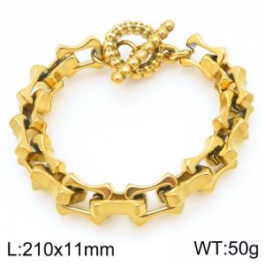 Fashion stainless steel 210 × 11mm hollow bone chain special OT buckle temperament gold bracelet - KB207213-Z