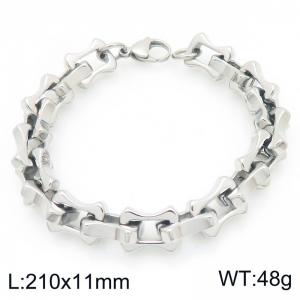 Fashion stainless steel 210 × 11mm hollow bone chain lobster buckle temperament silver bracelet - KB207217-Z