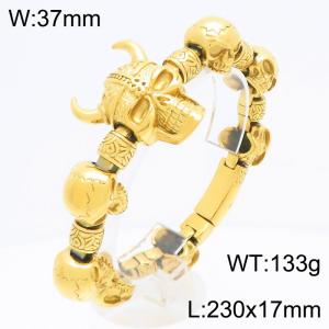 Men's stainless steel cast skull bracelet with electroplated gold punk style jewelry - KB209644-KJX