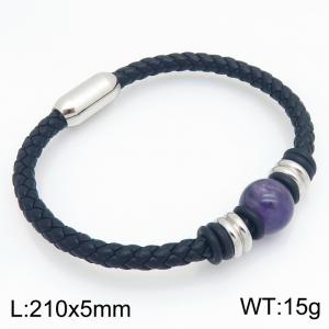 Stainless Steel Leather Bracelet - KB214743-SJ