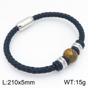 Stainless Steel Leather Bracelet - KB214748-SJ