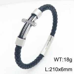 Stainless Steel Leather Bracelet - KB214752-SJ
