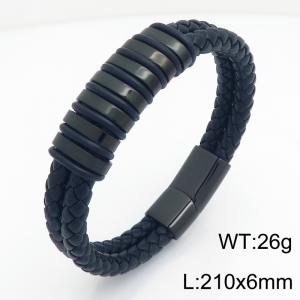Stainless Steel Leather Bracelet - KB214756-SJ