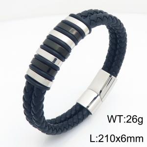 Stainless Steel Leather Bracelet - KB214758-SJ
