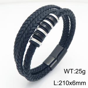 Stainless Steel Leather Bracelet - KB214775-SJ