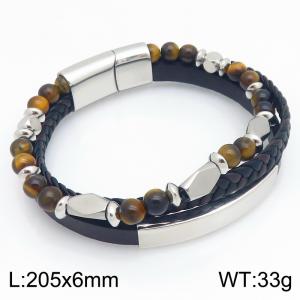Stainless Steel Leather Bracelet - KB214776-SJ