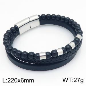 Stainless Steel Leather Bracelet - KB214779-SJ