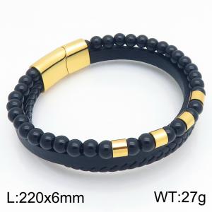 Stainless Steel Leather Bracelet - KB214780-SJ