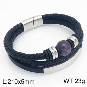 Stainless Steel Leather Bracelet - KB214784-SJ