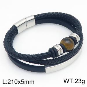 Stainless Steel Leather Bracelet - KB214786-SJ