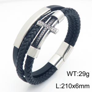 Stainless Steel Leather Bracelet - KB214792-SJ