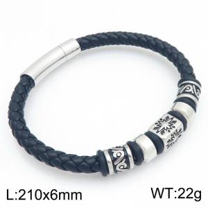 Stainless Steel Leather Bracelet - KB214799-SJ
