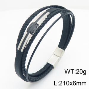 Stainless Steel Leather Bracelet - KB215446-JR