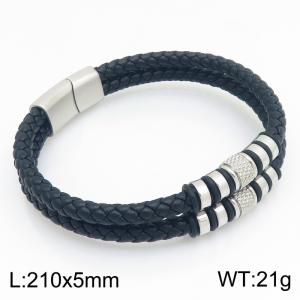 Stainless Steel Leather Bracelet - KB215448-JR