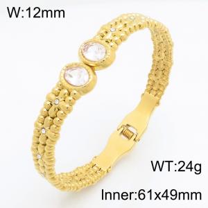 Stainless Steel Stone Bangle - KB216211-SP