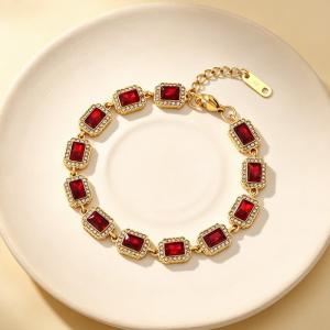 Vintage Royal Rectangular Cubic Zirconia Halo Bracelet Gold Plated Elegant Gemstone Chain Bracelet - KB216308-CAJY