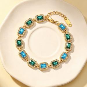 Vintage Royal Rectangular Cubic Zirconia Halo Bracelet Gold Plated Elegant Gemstone Chain Bracelet - KB216315-CAJY