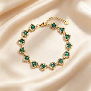 Gold Plated  Heart Cubic Zirconia Halo Link Bracelet, Adjustable Crystal Heart Tennis Bracelet Women Wedding Party Jewelry - KB216323-CAJY