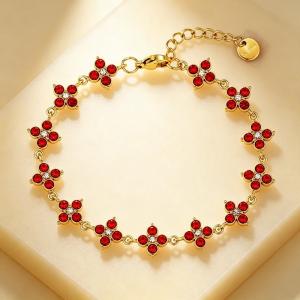 Dainty Color Crystal Four Leaf Clover Bracelet, Gold Plated Stainless Steel Adjustable Wrist Jewelry for Her - KB216333-CAJY