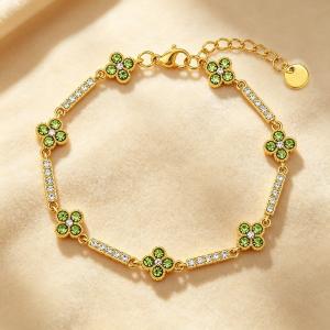 Stainless Steel Four Leaf Clover Bracelet Gold Plated Crystal Rhinestone Women Adjustable Bracelet Fashion Lucky Jewelry - KB216338-CAJY