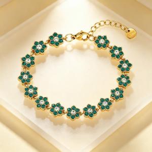 Dainty Flower Bracelet, Gold Plated Stainless Steel Adjustable Wrist Bracelet for Her - KB216350-CAJY