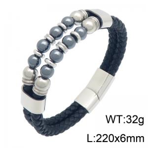Stainless Steel Leather Bracelet - KB216628-SJ