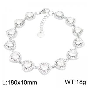 Stainless Steel Heart Bracelet for Women, Sparkly Rhinestone Heart Link Bracelet, Adjustable Silver Heart Chain Bracelet Jewelry Gift - KB217230-CAJY