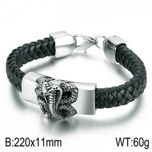 Stainless Steel Leather Bracelet - KB44125-D