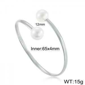 Minimalist and Cold Wind Adjustable Stainless Steel Open Pearl Women's Bangle - KB52613-Z