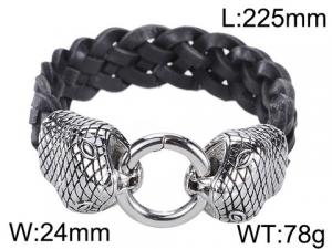 Stainless Steel Leather Bracelet - KB55206-D