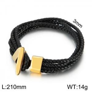 Stainless Steel Leather Bracelet - KB62353-BD