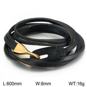 Stainless Steel Leather Bracelet - KB62365-BD