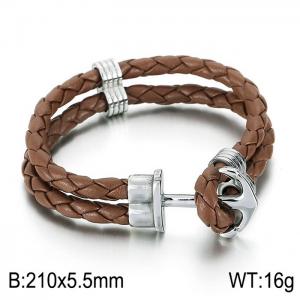 Stainless Steel Leather Bracelet - KB66284-BD