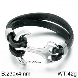 Stainless Steel Leather Bracelet - KB67837-BD