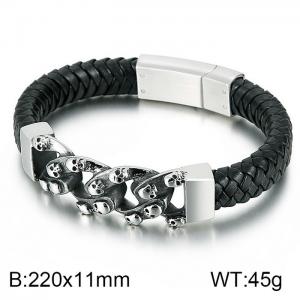 Stainless Steel Leather Bracelet - KB67841-BD