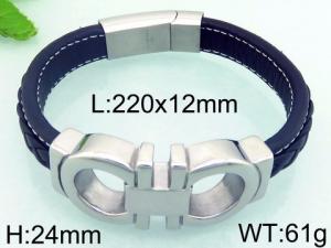 Stainless Steel Leather Bracelet - KB67842-BD