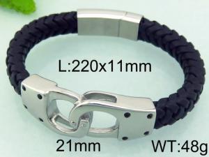 Stainless Steel Leather Bracelet - KB68862-BD