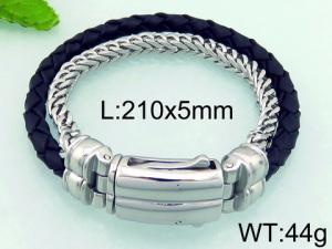 Stainless Steel Leather Bracelet - KB69693-BD