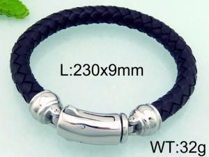 Stainless Steel Leather Bracelet - KB69694-BD
