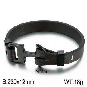 Stainless Steel Leather Bangle - KB70456-BD