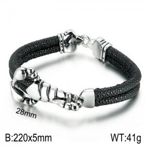 Stainless Steel Leather Bracelet - KB70657-BD