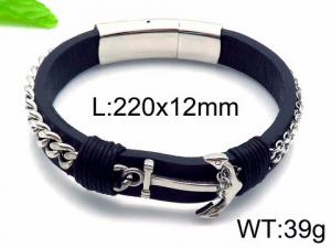 Stainless Steel Leather Bracelet - KB85137-BD