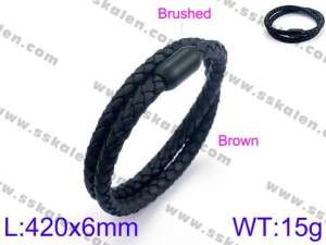 Stainless Steel Leather Bracelet - KB99506-K