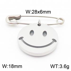 Stainless steel  28x6mm silver safety pin with face circle charm pendant - KCH1233-Z