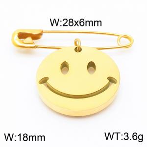Stainless steel  28x6mm gold safety pin with face circle charm pendant - KCH1234-Z