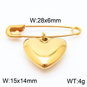 Stainless steel  28x6mm gold safety pin with hollow heart charm pendant - KCH1269-Z