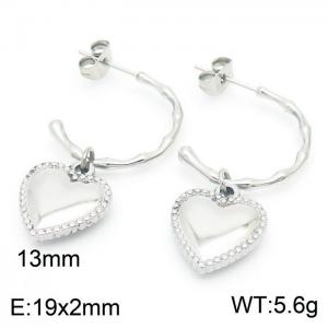 French titanium steel half ring ladies heart stud earrings - KE104524-Z