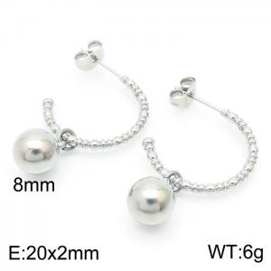 Titanium steel half ring ladies small steel ball stud earrings - KE104526-Z